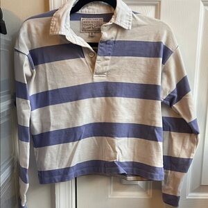 Abercrombie & Fitch Blue and White Striped cropped Rugby